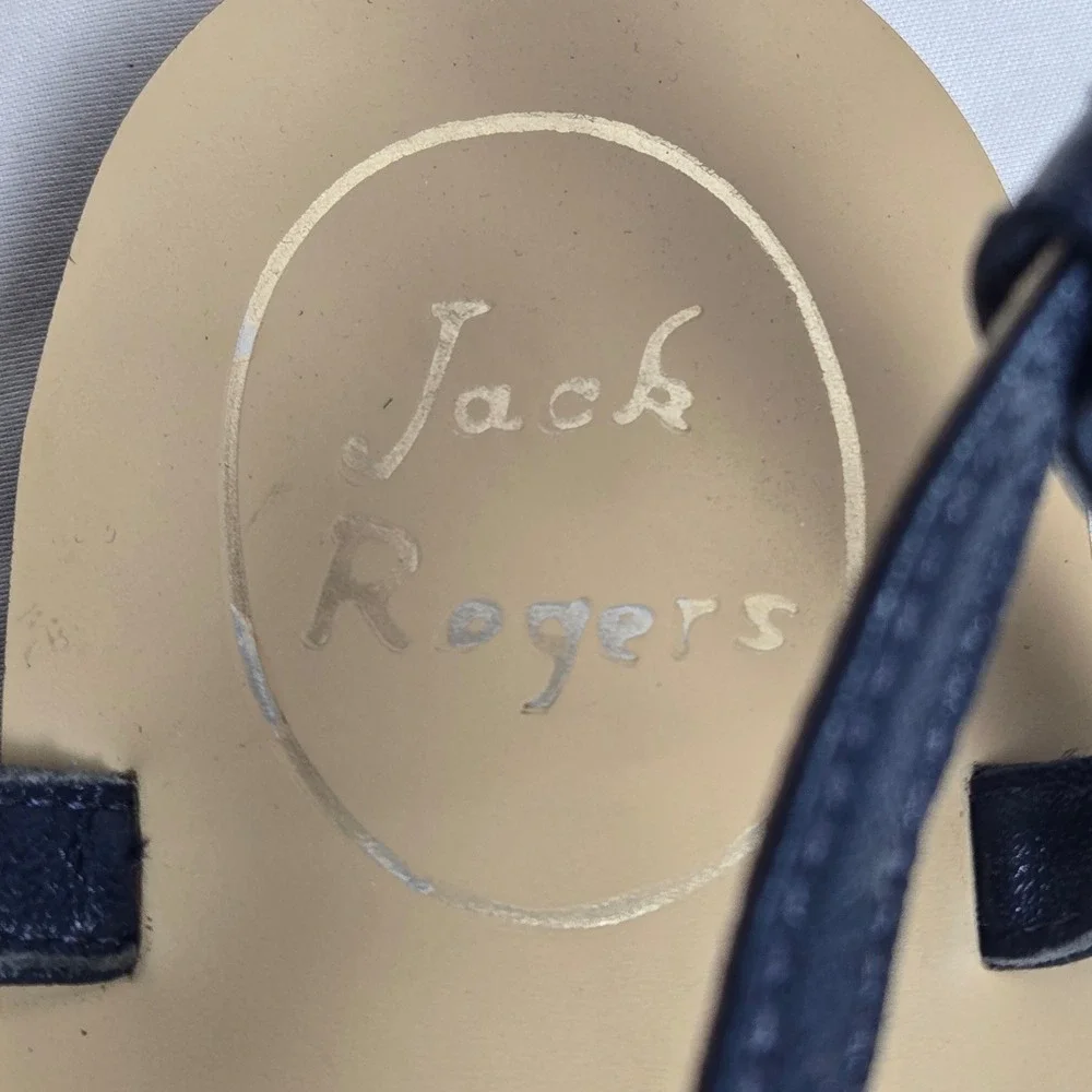 Jack Rogers Maci Slingback Sandals Navy Blue Beige Whipstitching Coastal 6.5M